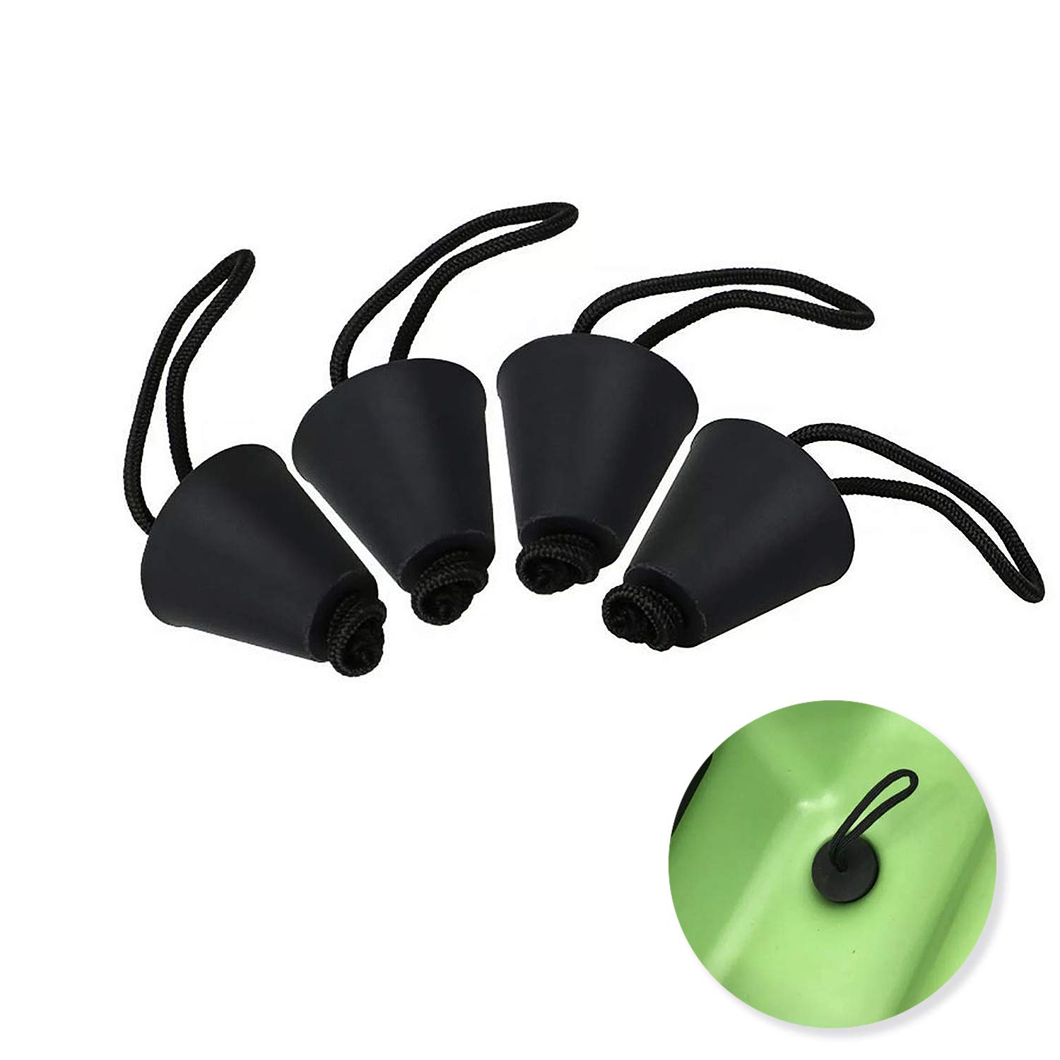 Silicone Kayak Scupper Plugs - 4 Pack Black Waterproof Canoe & Kayak Accessories for Drain Hole Protection - Perfect for Fishing, Recreation and Water Sports