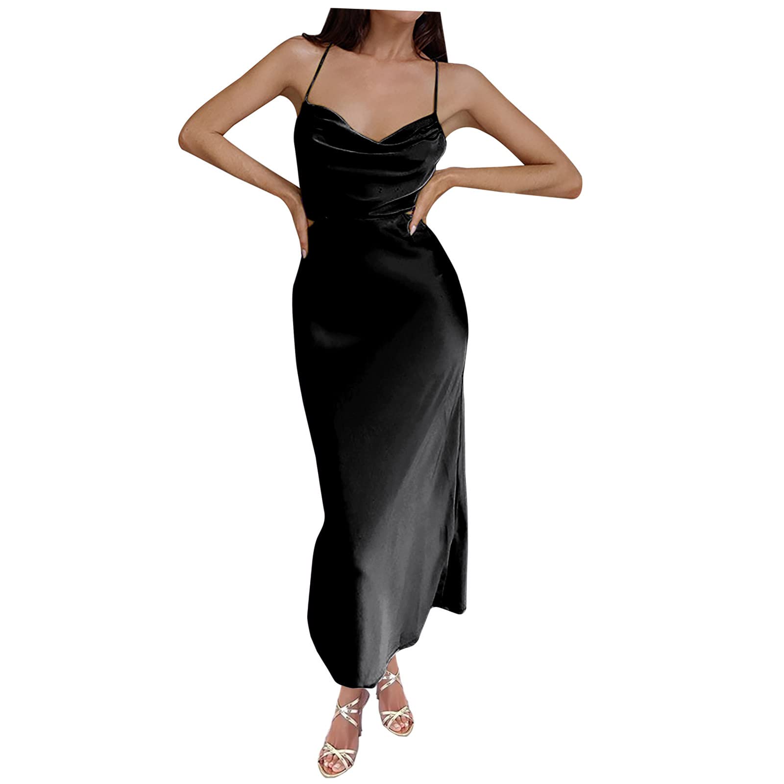 Elegant Backless Ruched Tie Maxi Dress for Women - Summer Sleeveless Cocktail Party & Wedding Guest Dress | Perfect for Beach Weddings, Club Nights & Formal Events