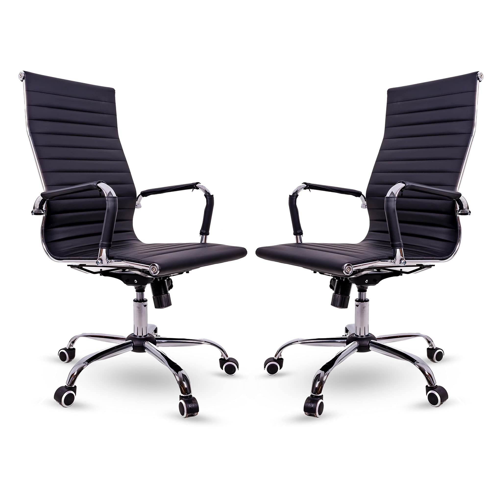 Premium High Back Ergonomic Office Chair with Wheels & Adjustable Tilt - Executive Swivel Desk Chair with Padded Seat & Armrests - Set of 2 for Home Office & Conference Room