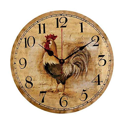 French Countryside Rooster Wooden Wall Clock - 12 Inch Rustic Farmhouse Decor for Bedroom, Living Room & Office - Perfect for Farmhouse, Cottage & Vintage Home Decor