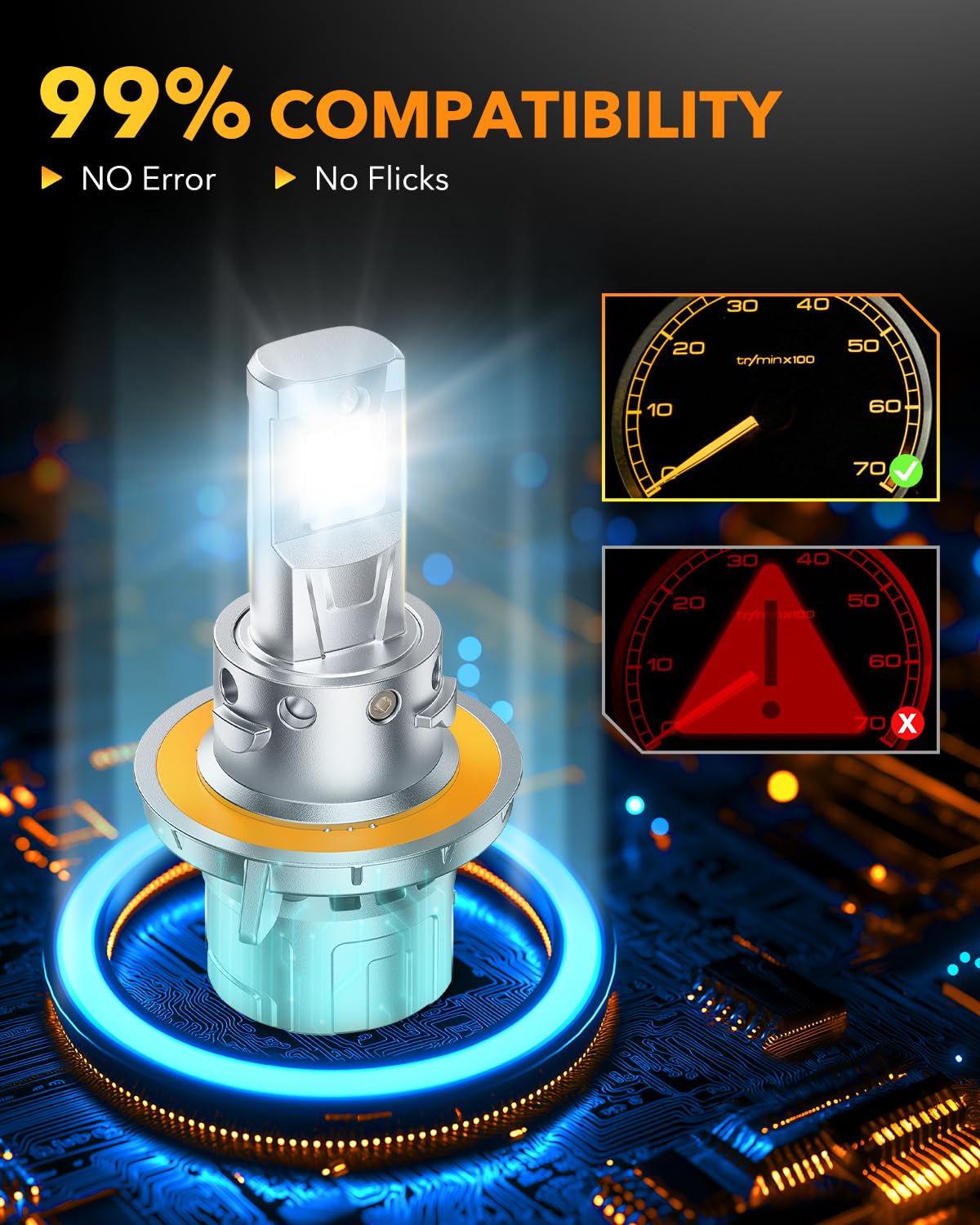 OXILAM Upgraded H13 9008 LED Light Bulbs - 1000% Ultra Bright 6500K White Fog Lights - Dual Beam with Cooling Fan - IP68 Waterproof Halogen Replacement Bulbs (Pack of 2) - Perfect for Off-Road Trucks, SUVs & Headlight Upgrades