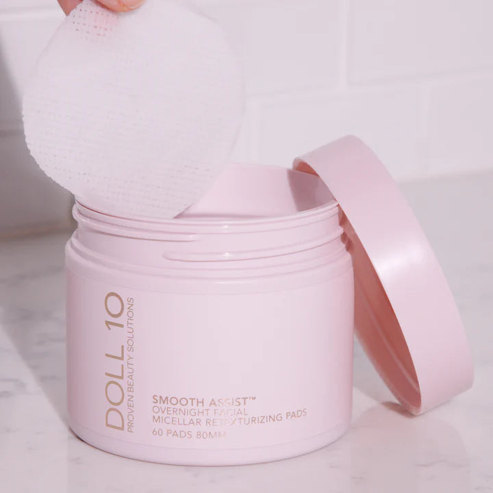 Doll 10 Smooth Assist Overnight Micellar Retexturizing Pads - 60 Count | Exfoliating Facial Pads for Overnight Skin Renewal | Perfect for Nighttime Skincare Routine & Travel