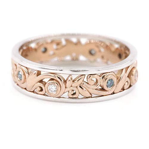 Organic Nature Leaf Wedding Eternity Ring | Bohemian Filigree Scroll Vintage Inspired Two Tone Rustic Wedding Band for Women | Perfect for Boho Bridal, Nature-Themed Ceremonies & Anniversary Gifts