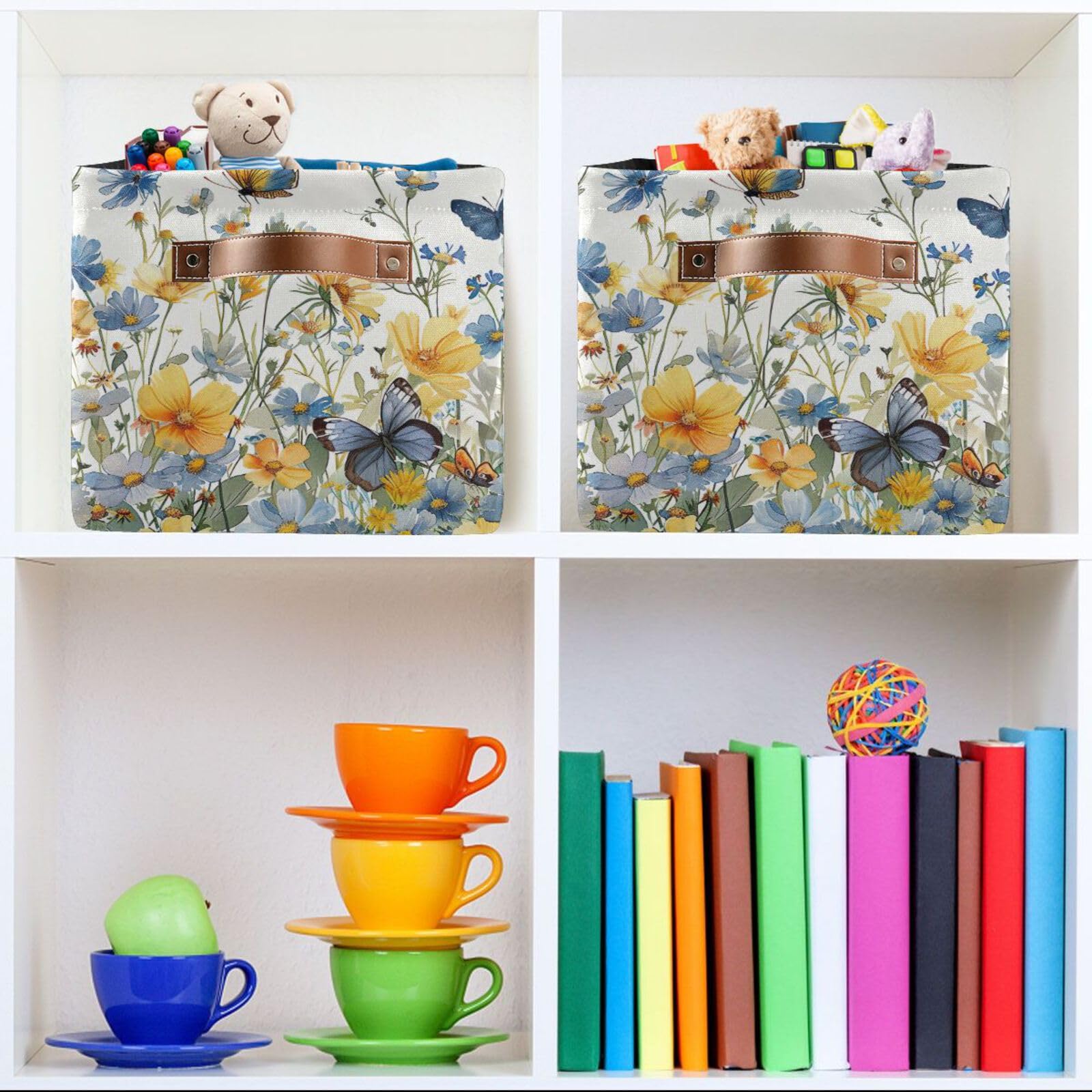 Foldable Canvas Storage Baskets with Handles - 2 Pack Rectangle Fabric Organizer Boxes for Clothes, Home & Office Organization | Perfect for Closet Shelves, Bedroom Decor & Laundry Room Storage