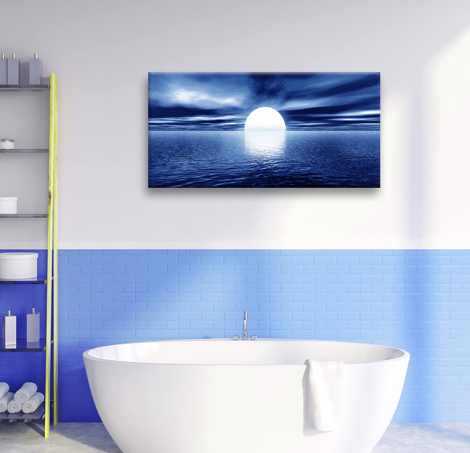 Ocean Wall Art Canvas Print - Blue Sea Landscape Painting for Bedroom, Living Room, Bathroom & Office Decor | Framed Ready to Hang | Coastal Themed Home Decoration for Beach House & Seaside Style Interiors