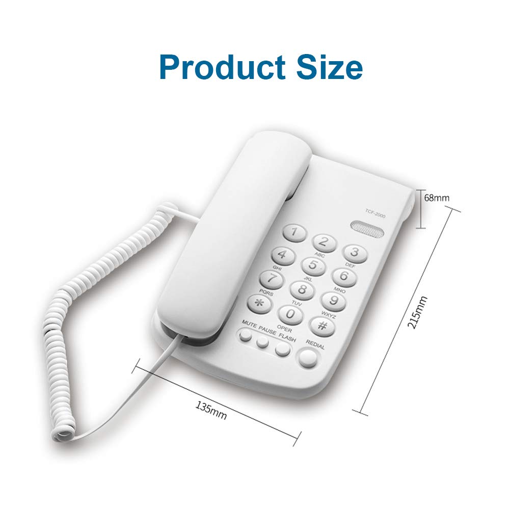 Corded Landline Telephone for Home & Office - Desk Phone with Redial, Mute Function - Wired Business Phone for Hotel, House, Workplace (White) - Perfect for Reception, Customer Service & Home Security