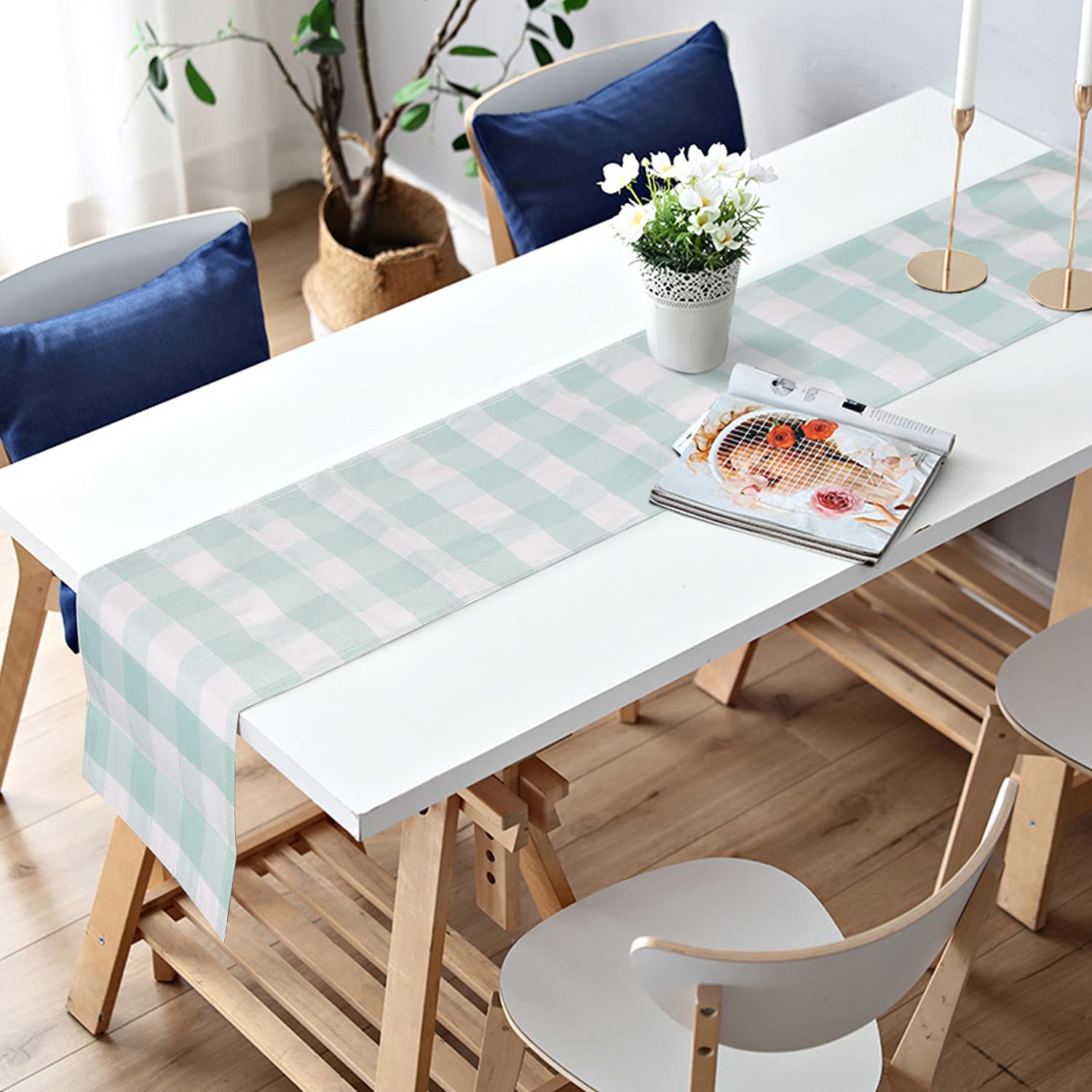 Emma's Buffalo Check Table Runner - Green and White Plaid Tablecloth for Dining Room, Kitchen, and Holiday Decor | Perfect for Everyday Use, Christmas, and Farmhouse Style