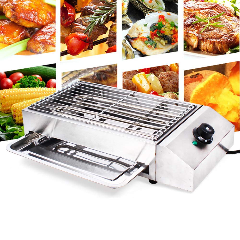 DYRABREST 2800W Commercial Smokeless Indoor Grill - Stainless Steel Electric BBQ Grill with Drip Tray & Annular Heating Tube - Perfect for Apartments, Restaurants, and Smoke-Free Home Cooking (Style 1)
