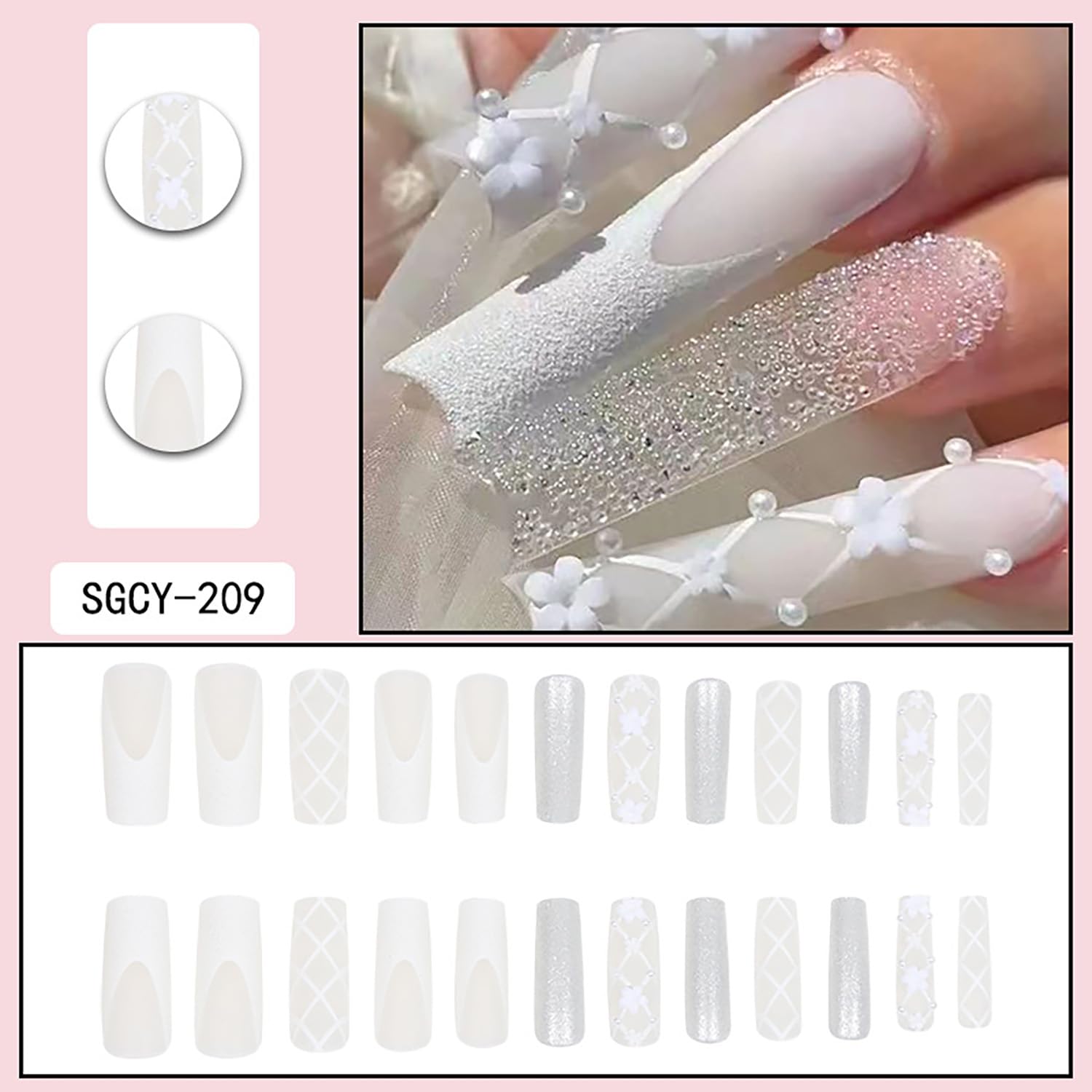 Long Press on Coffin Nails - Glossy Full Cover Acrylic Extra Long Square Fake Nails with Elegant Designs | Ballerina Style Artificial Nails with Charm & Glue | Perfect for Parties, Weddings, and Special Occasions (SGCY209)