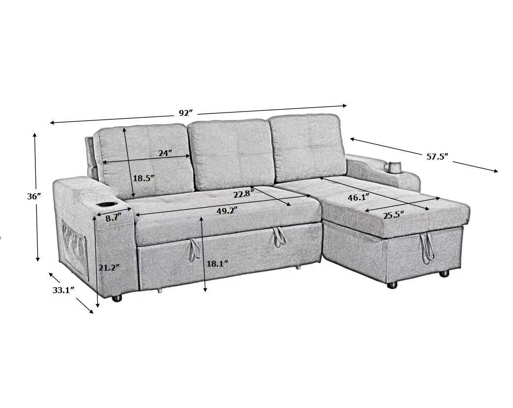 Convertible Corner Sofa with Armrest Storage - Modern Sectional Sofa for Living Room & Apartment, Right Chaise Longue in Grey - Perfect for Small Spaces, Movie Nights & Family Gatherings