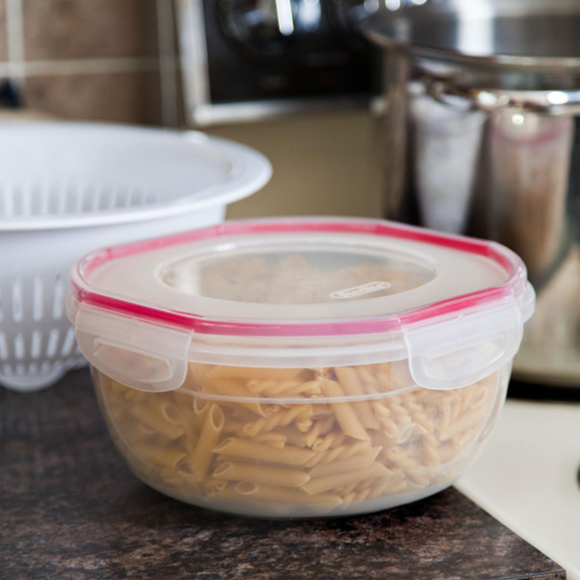 Sterilite Ultra-Seal 4.7 Quart Airtight Food Storage Containers with Latching Lids - 16-Pack Clear Plastic Bowls with Red Gasket, Microwave & Dishwasher Safe - Perfect for Meal Prep, Leftovers, Pantry Organization & Bulk Food Storage