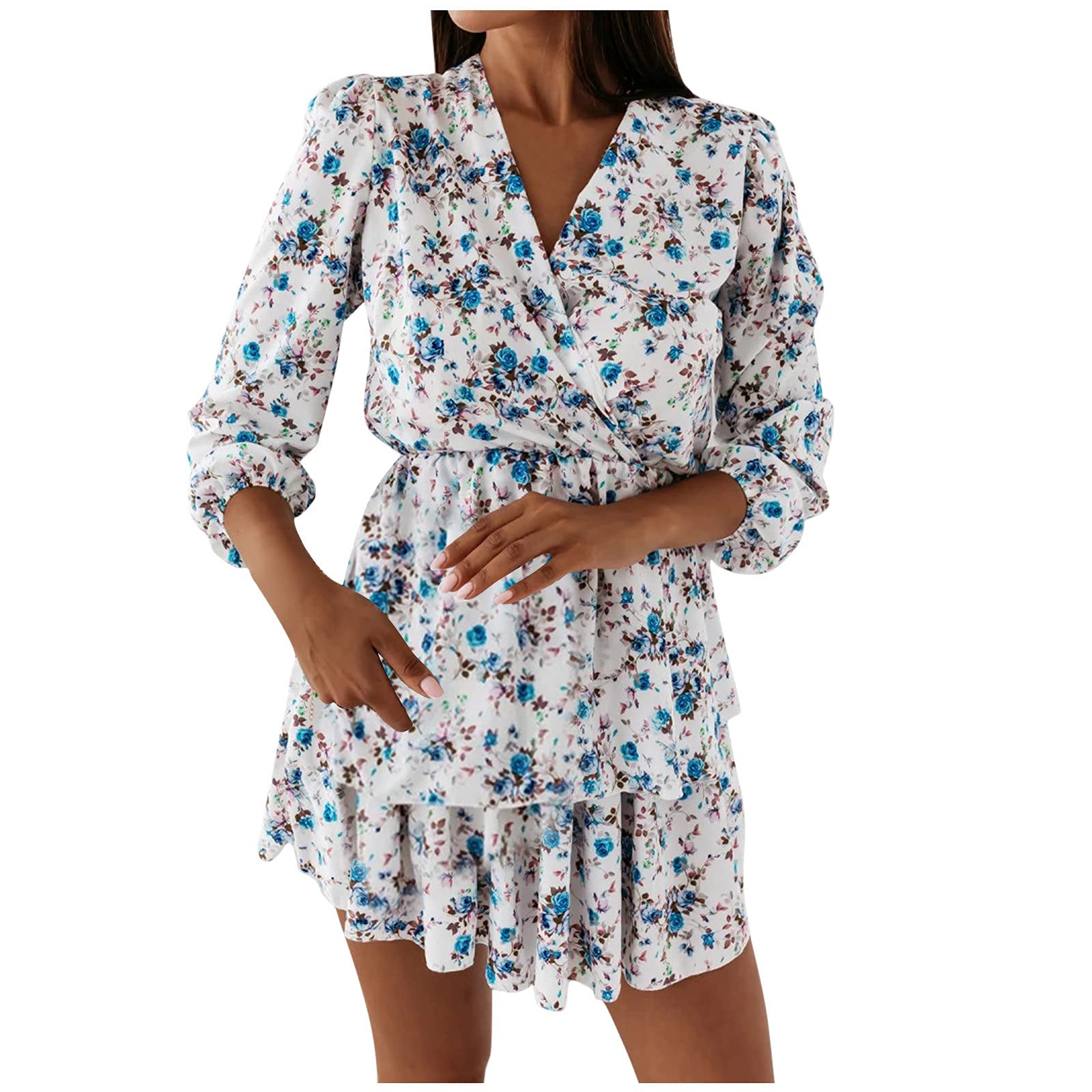 YHAIOGS Women's Plus Size Floral Print Long Sleeve V-Neck Dress - Black & Yellow Flowy Maxi Dress for Casual, Office & Special Occasions
