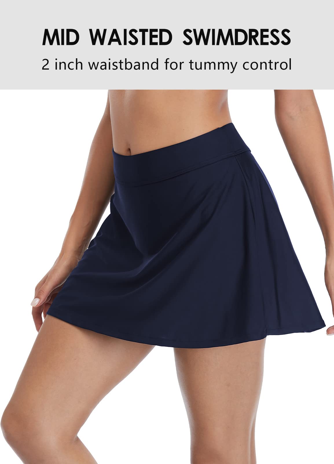Beautyin Women's Solid Swim Skirt with Built-in Briefs - Tummy Control Tankini Bottoms for Beach & Pool - High Waisted Swimwear for Comfort & Confidence