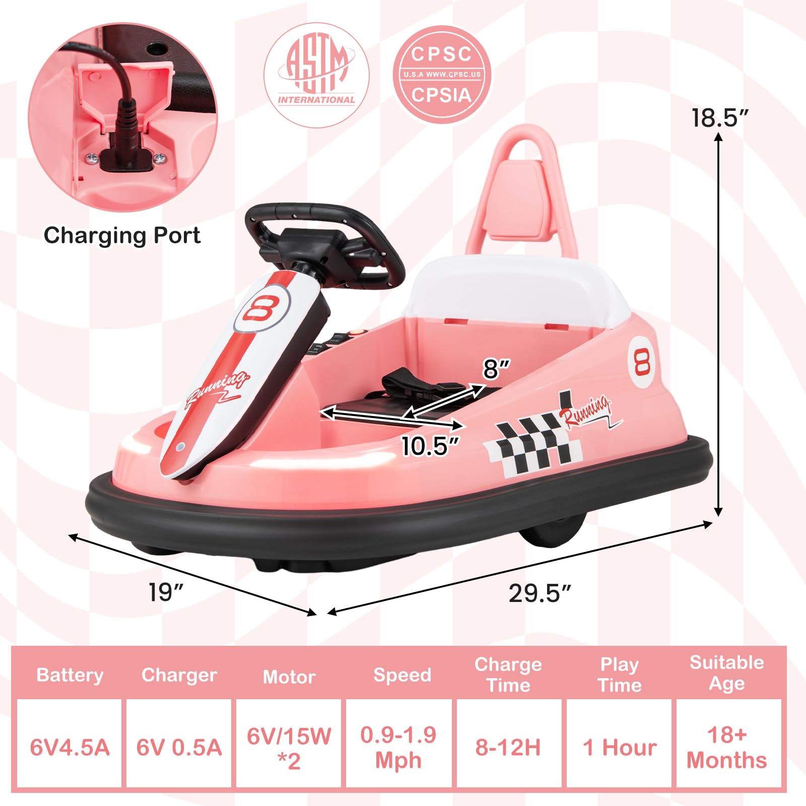 HONEY JOY 6V Battery Powered Toddler Bumper Car with Steering Wheel, Lights & Horn - 360 Degree Spin Electric Ride-On Toy with Music for Boys & Girls (Pink) | Perfect for Indoor Playrooms, Birthday Gifts & Outdoor Backyard Fun