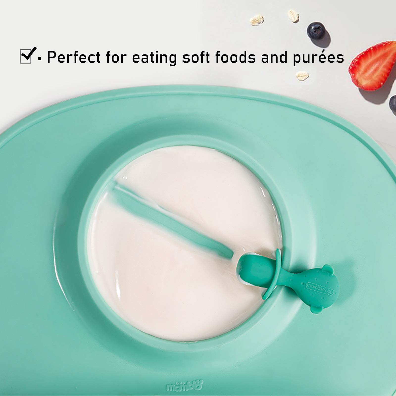 BPA-Free Silicone Baby Spoons and Forks Set - Soft Weaning Training Utensils for Infants 4+ Months - Self Feeding Starter Kit for Toddlers (Green) | Perfect for First Foods, Baby-Led Weaning & Mealtime Independence