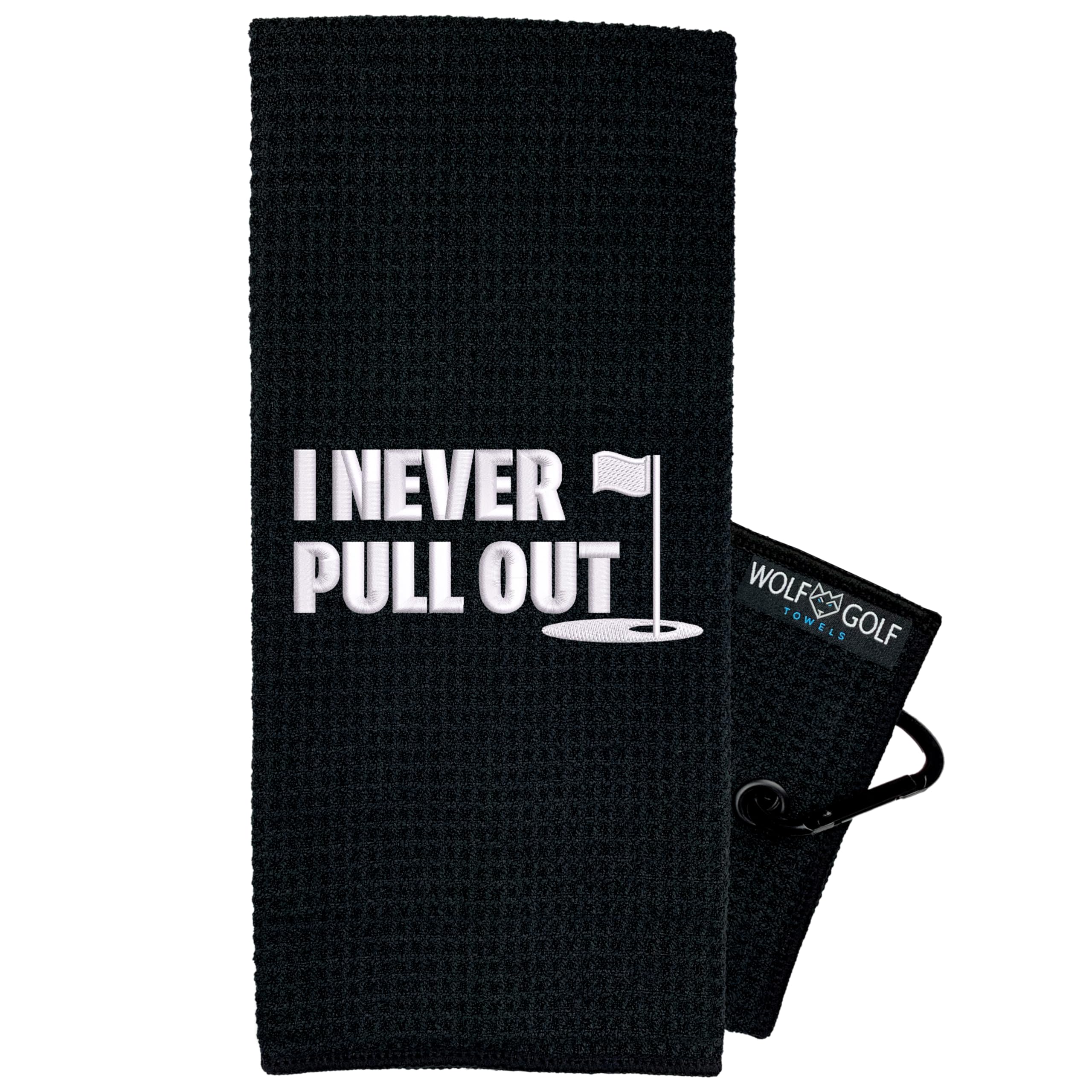 Wolf Golf Towels - Funny Embroidered Golf Towel with 'I Never Pull Out' Slogan - Perfect Golf Gift for Men - Ideal Golf Accessories for Practice & Tournaments