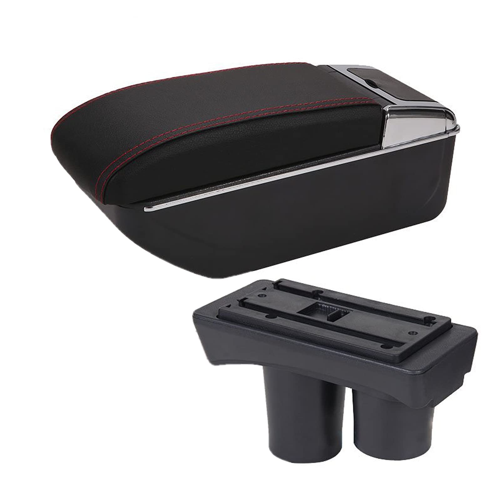 Universal Car Armrest Storage Box with Cup Holder for Citroen C2 - Black Red Interior Upgrade Accessory for Enhanced Driving Comfort | Perfect for Road Trips & Daily Commutes