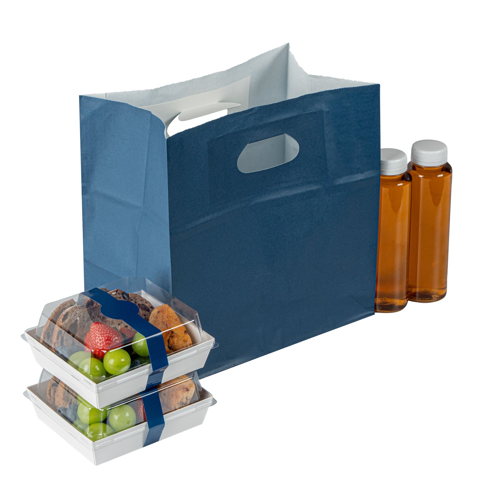 Premium Rectangle Midnight Blue Paper Take Out Bags with Handles - 11