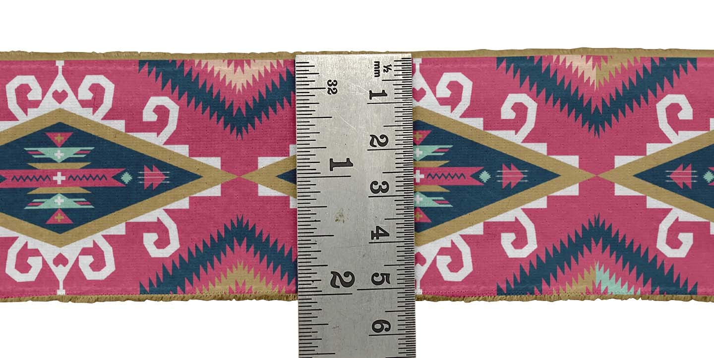 9-Yard Dupion Fabric Laces with Pink Aztec & Ikat Kilim Print - 2-Inch Ribbon Trim for Sewing, Crafts, and DIY Accessories | Perfect for Home Decor, Fashion Projects, and Gift Wrapping