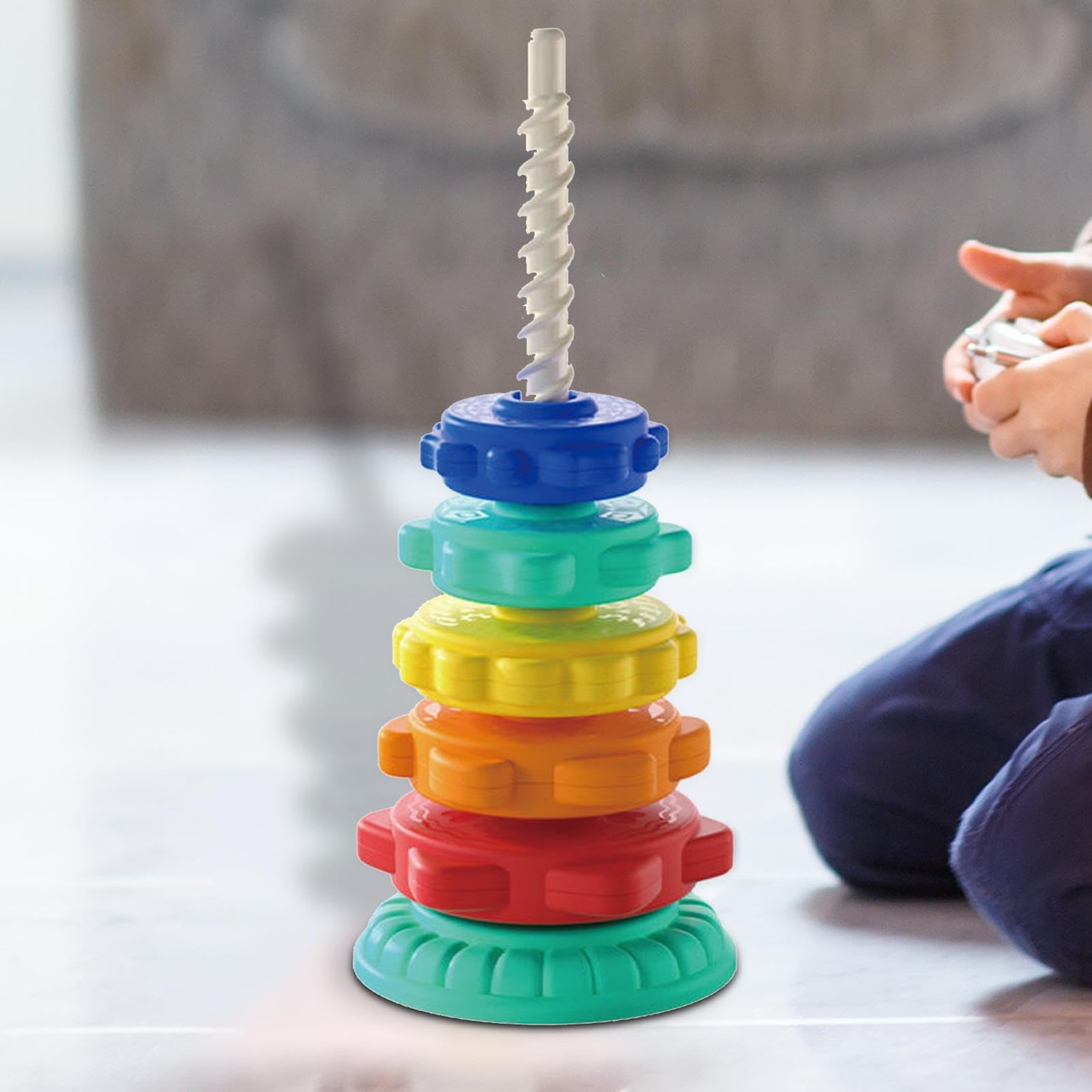 Rainbow Stacking Rings - Educational Spin Stacker Toy for Toddlers 1-3 | Sensory Learning & Motor Skills Development | Perfect for Playtime, Daycare & Early Childhood Education