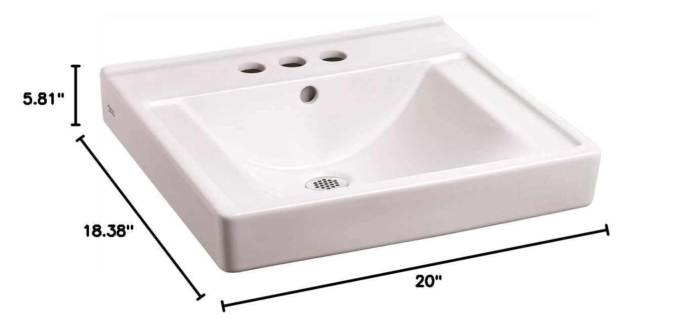 American Standard 9024004EC.020 White Wall-Mounted Bathroom Sink with EverClean Surface & 4
