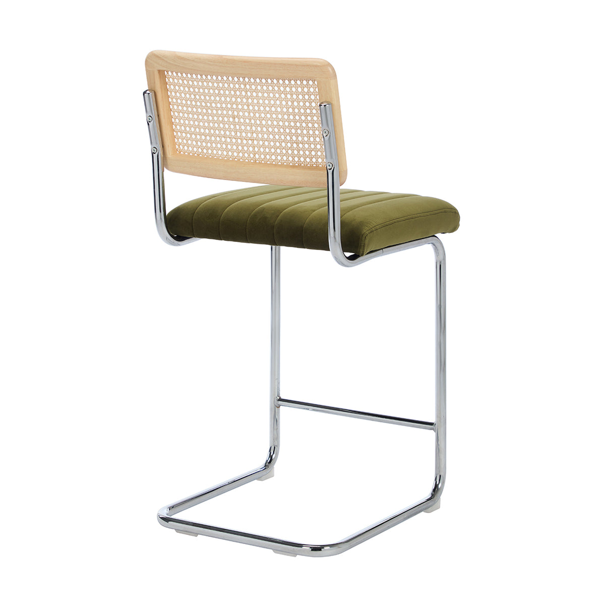 Blake Rattan Velvet Bar Stool - Modern Counter Height Barstool with Cushioned Seat - Perfect for Kitchen Island, Breakfast Nook & Home Bar Decor