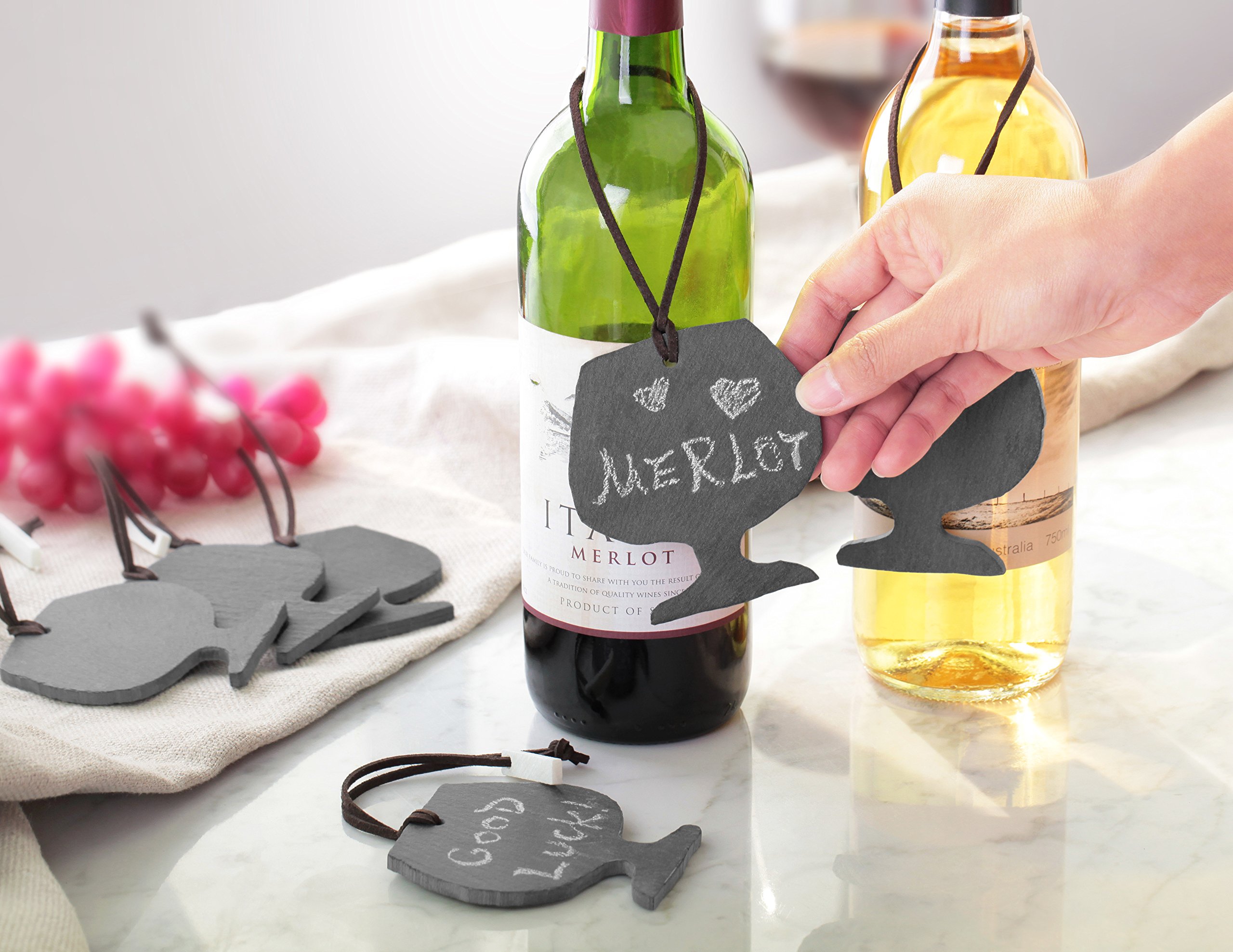 Artaste 28652 Slate Wine Tag & Soapstone Chalk Set - 3.25 x 3 Inch (6-Pack) - Perfect for Wine Bottle Labeling, Party Favors & Chalkboard Writing