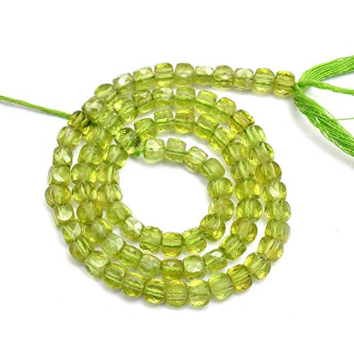 Natural Peridot 4mm 3D Cube Faceted Loose Beads | 13