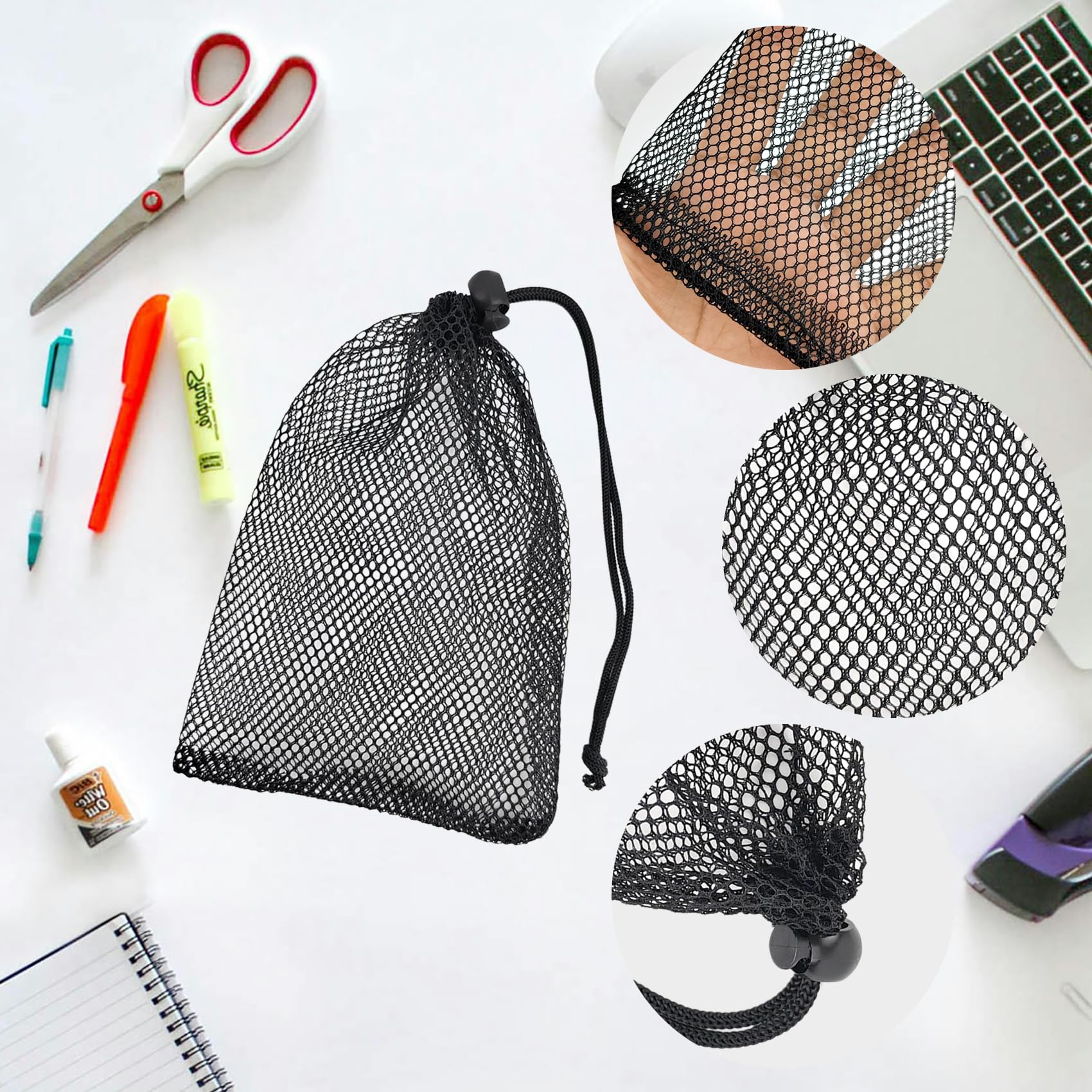 5-Pack Black Mesh Drawstring Storage Bags for Jewelry, Travel, Kitchen & Wedding Organizer (5.9 x 7.8 Inches) - Perfect for Small Item Storage, Gift Wrapping & Travel Accessories