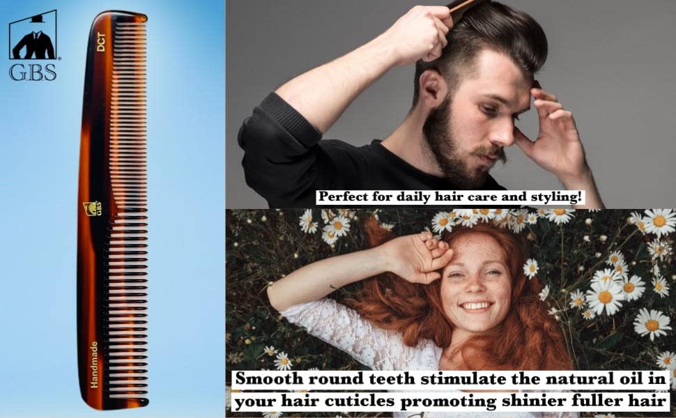 G.B.S Handmade Unbreakable Fine-Toothed Comb Set for Men & Women - 3 Pack Mustache, Eyebrow & Beard Combs - Portable Pocket Size for Travel, Gym & Daily Grooming - Tortoise MCT DCT PCT Combs for Hair Styling Anywhere
