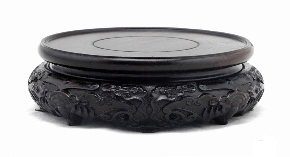 GOLDY&WENDY Solid Elm Wood Round Bat Pattern Vase Stand - 4.7 Inch Diameter Pedestal Base for Home Decor, Shelf Display & Feng Shui Arrangement