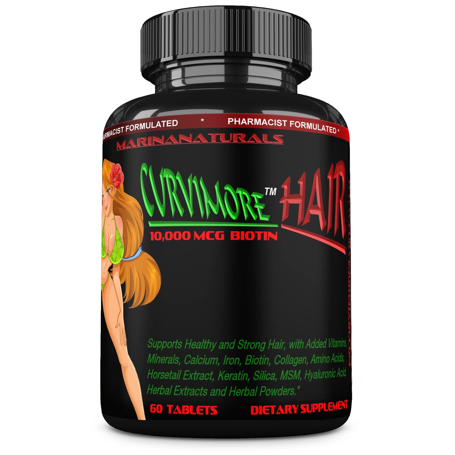 CURVIMORE Hair Growth Supplement with Biotin 10000mcg, Keratin, Collagen & Silica - 60 Tablets for Thicker Hair & Reduced Hair Loss | Supports Healthy Hair Growth with 35 Vitamins, Minerals & Herbs | Perfect for Men & Women Seeking Fuller Hair