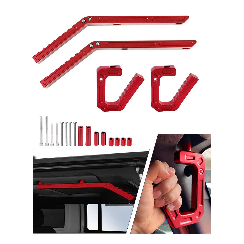 **2007-2018 Jeep Wrangler JK Aluminum Front & Rear Grab Handles Kit (Red/Silver) - Heavy-Duty Off-Road Assist for Climbing & Exiting**    *(Use Case: Perfect for off-road adventures, daily driving, and assisting passengers when entering/exiting your Jeep Wrangler JK.)*