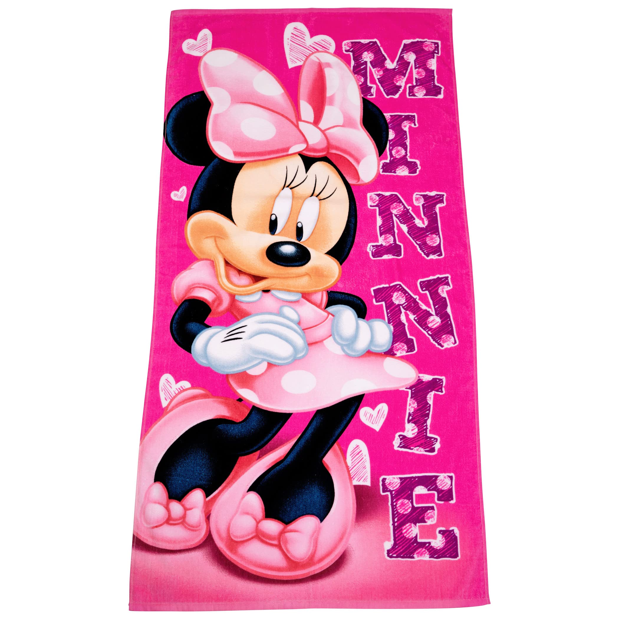 Disney Minnie Mouse Sassy Hearts Beach Towel - Soft, Absorbent & Quick-Dry for Pool, Beach & Summer Vacations | Cute Disney Character Design for Women & Kids