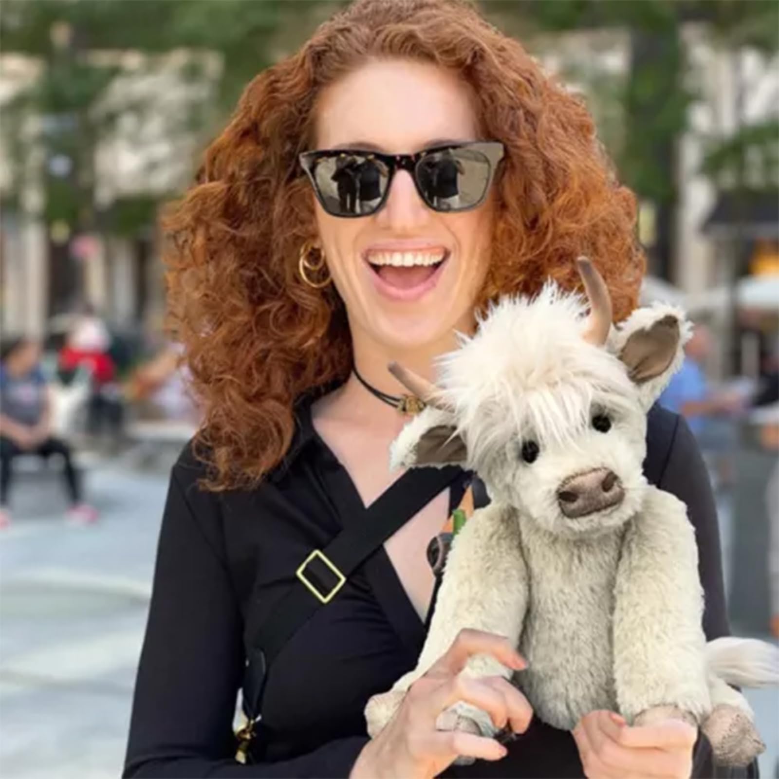 Theorbi Highland Cow Plush Toy with Music - Soft & Realistic Scottish Cow Stuffed Animal, Cute White Plushie Gift for Kids, Girls & Boys | Nursery Decor, Birthday Present, Cuddle Companion