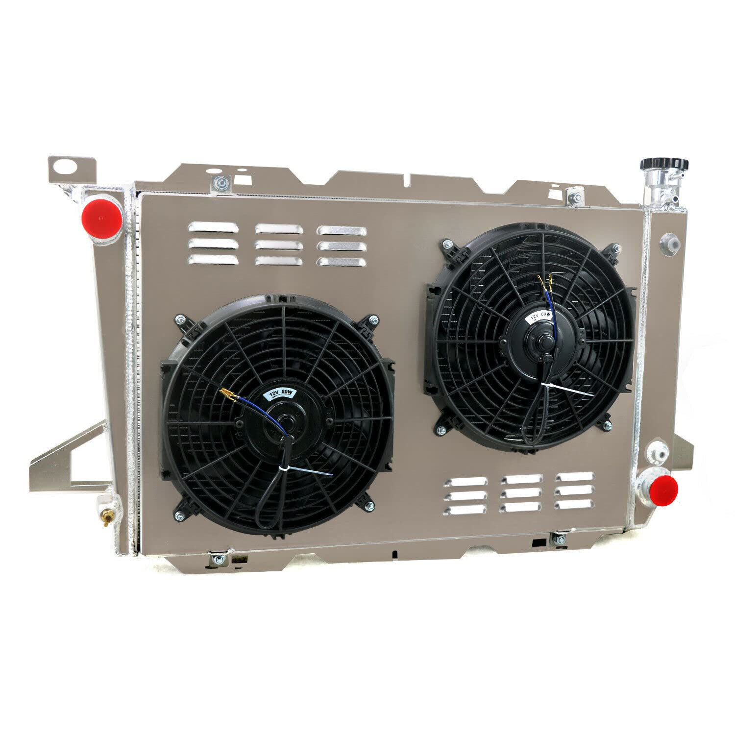 ALLOYWORKS 4 Row Aluminum Radiator with Shroud Fan & Relay Kit for 1985-1996 Ford Bronco F150 F250 F350 4.9L - Heavy Duty Cooling Upgrade for Off-Road & Towing