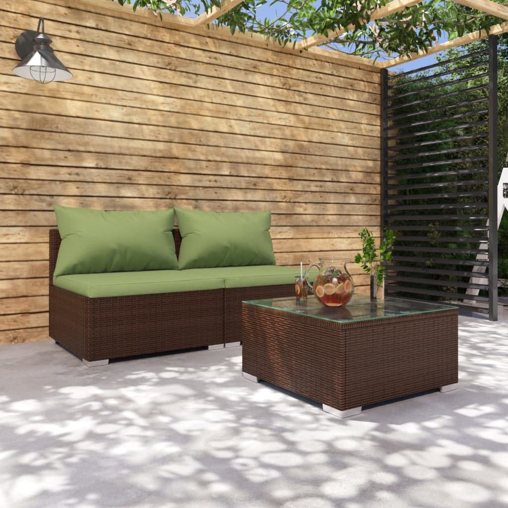 vidaXL Brown Patio Furniture Set with Green Cushions - 2-Seater Outdoor Sofa & Coffee Table - Perfect for Garden, Deck, and Backyard Relaxation