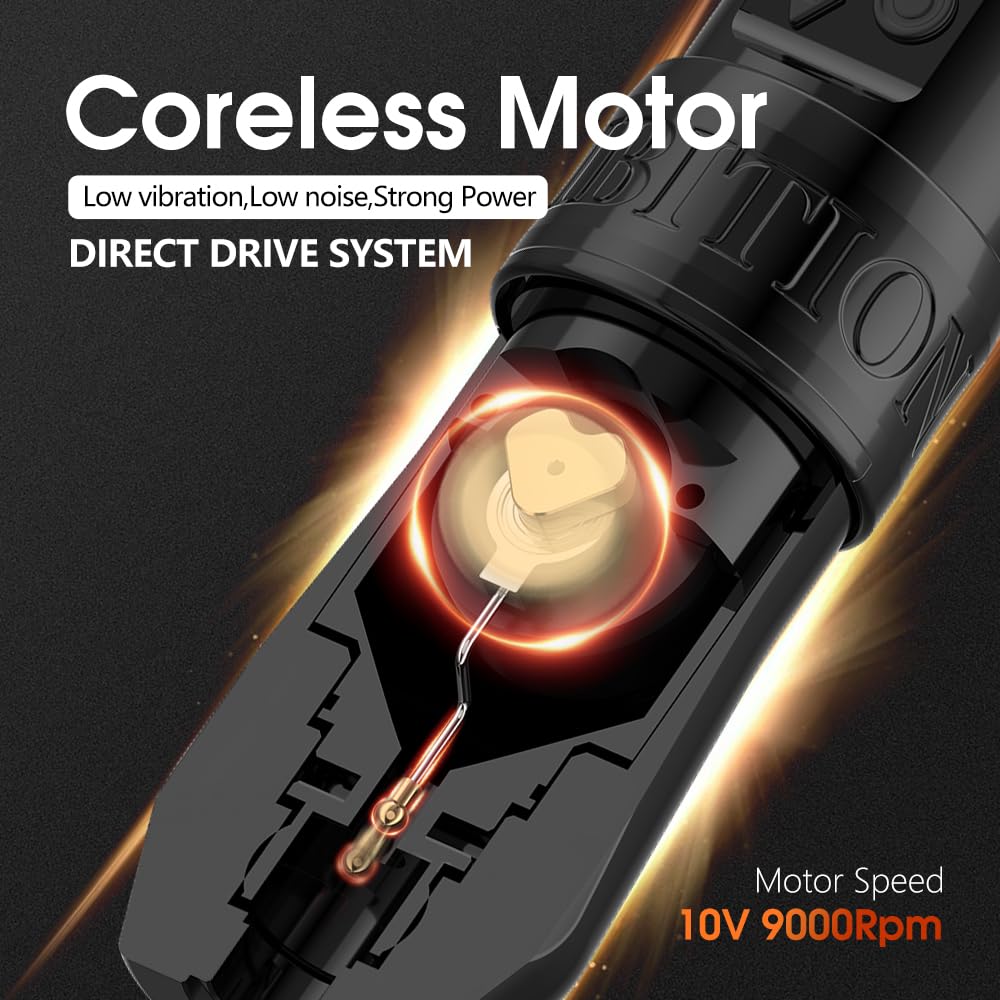 Ambition Troll Wireless Tattoo Pen Machine - Professional Rotary Tattoo Gun with 1950mAh Battery, LCD Display & Coreless Motor | Perfect for Tattoo Artists, Beginners & Studio Use