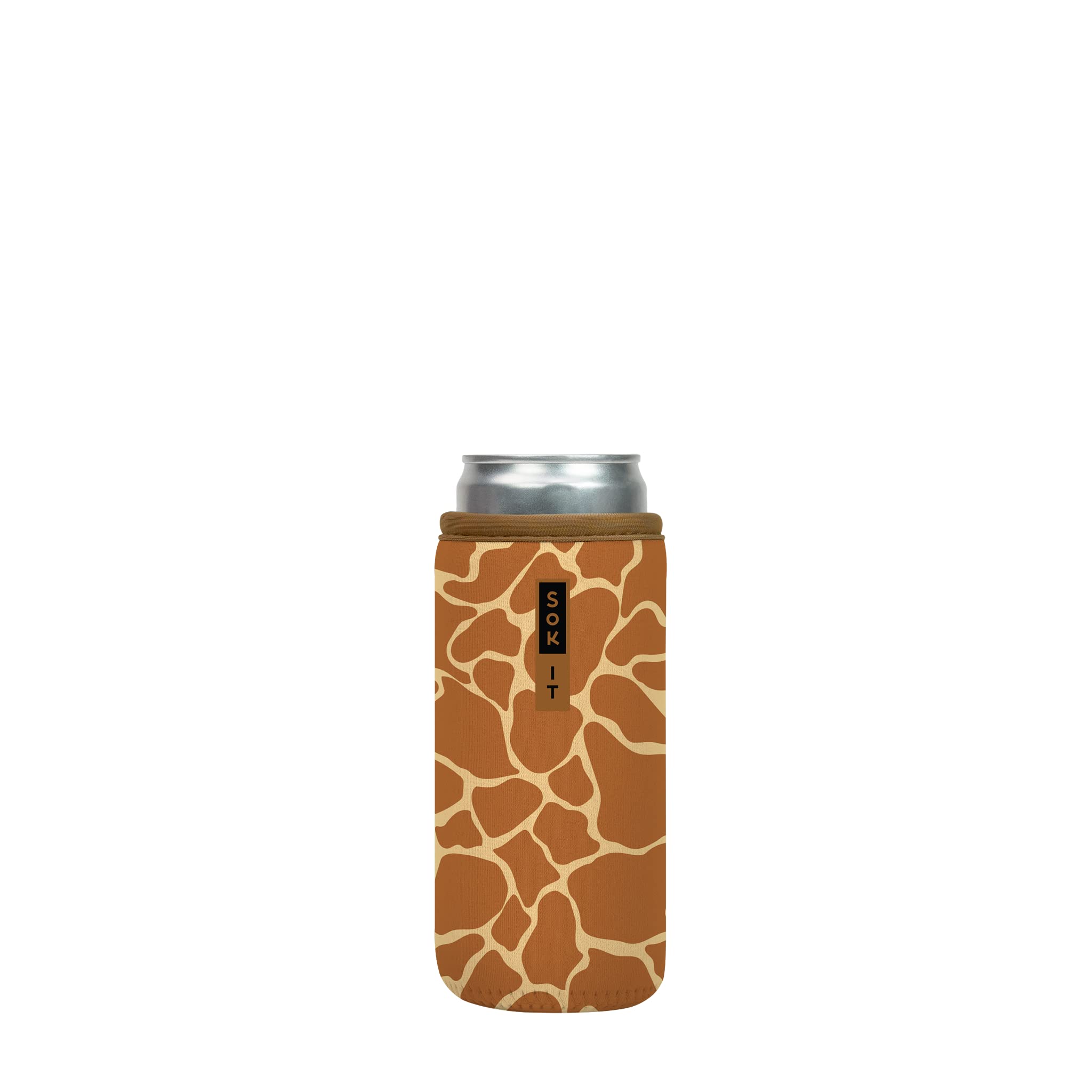 Sok It Can Sok Reusable Neoprene Insulated Sleeve for 12oz Slim Cans - Keep Soda, Pop, Beer & Seltzer Cold - Giraffe Print Design - Perfect for Parties, Picnics & Outdoor Activities