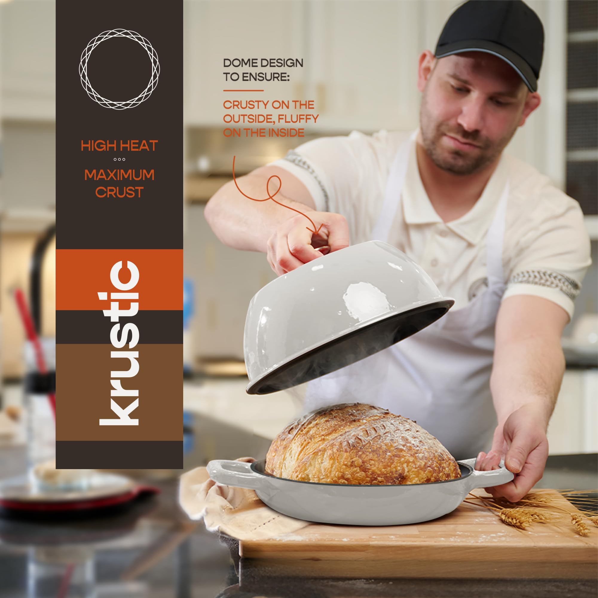 Enameled Cast Iron Dutch Oven 6 Quart - 10 Inch Ceramic Coated Cookware with Lid & Non-Stick Silicone Baking Mat - Perfect for Sourdough Bread Baking, Roasting, Stewing & Camping - White 6 Qt