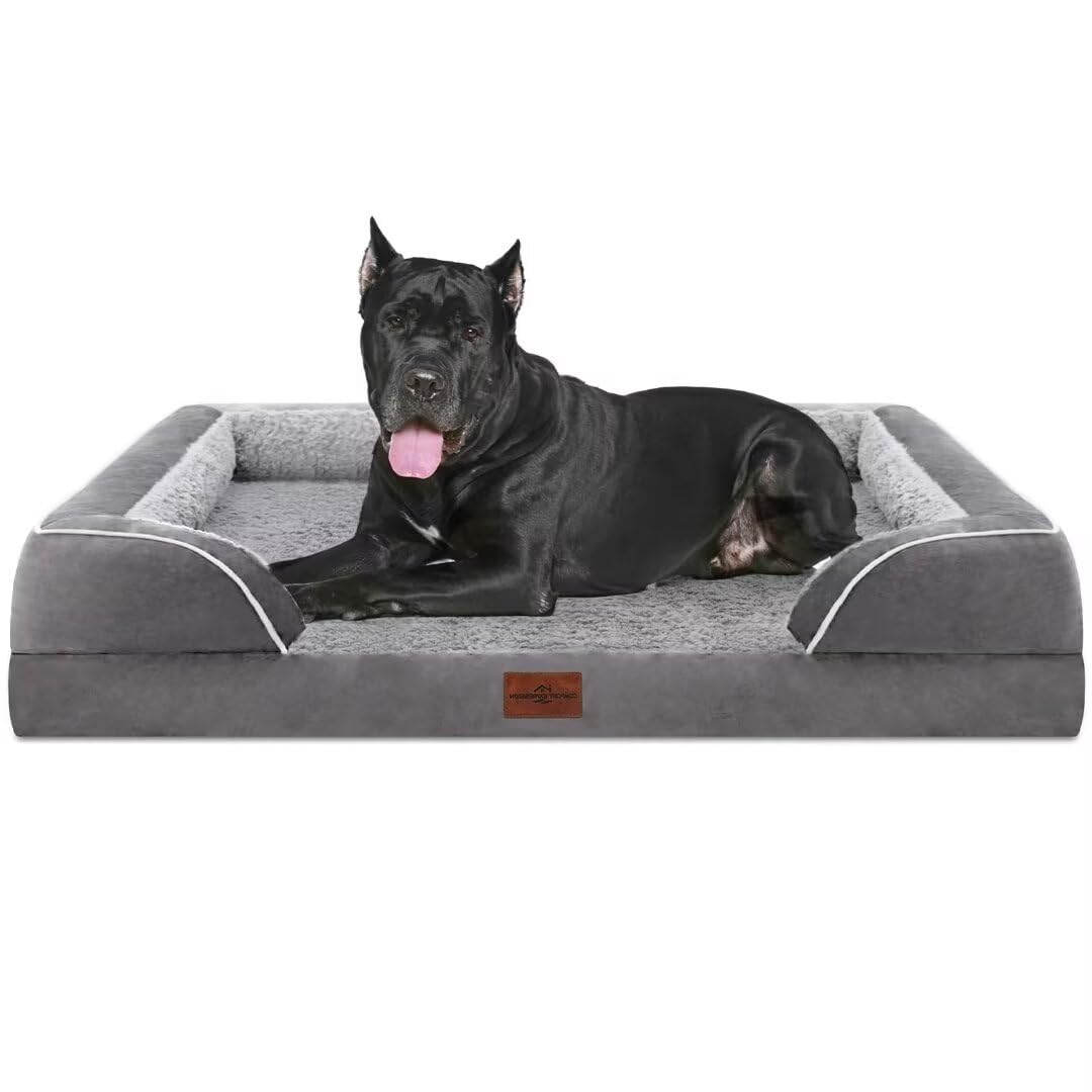 **XXL Orthopedic Dog Bed for Extra Large Dogs - Waterproof Memory Foam, Washable & Removable Cover, Non-Slip Bottom - Grey - Perfect for Large Breeds, Elderly & Arthritic Dogs - Ideal for Living Room, Bedroom & Kennel Use**