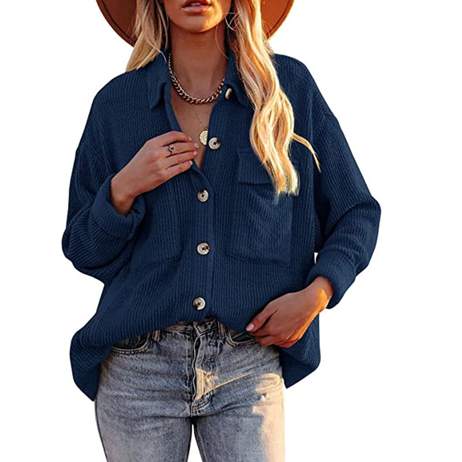 Women's Corduroy Long Sleeve Button Down Shirt - Oversized Jacket Top for Casual Wear, Work & Fall Fashion | Soft & Stylish Button-Up Blouse for Layering