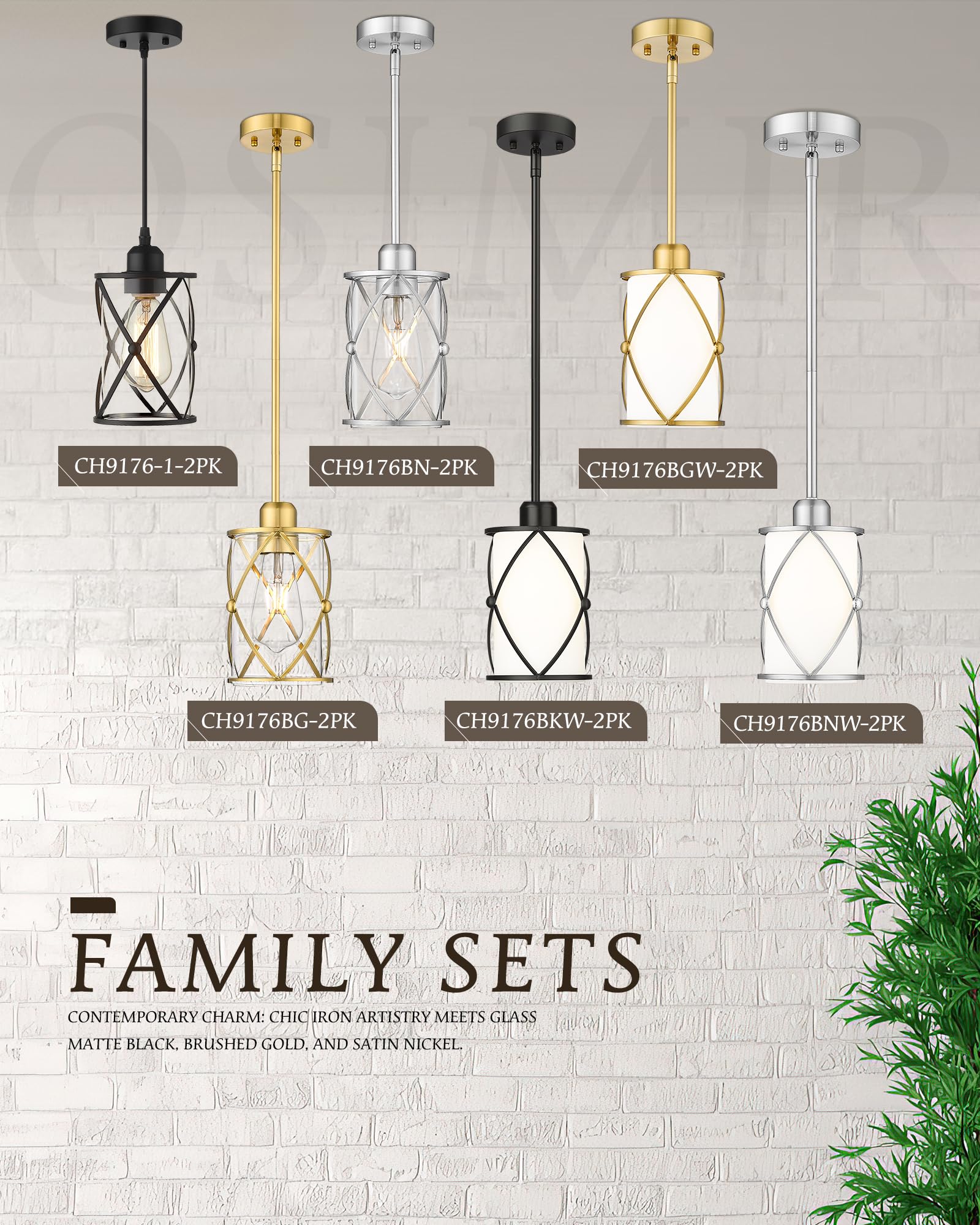 Brushed Gold Pendant Lights for Kitchen Island - 2 Pack Farmhouse Brass Glass Cage Hanging Light Fixture with Rod - Perfect for Kitchen, Dining Room, Bathroom, and Sink Areas - CH9176BG-2PKG