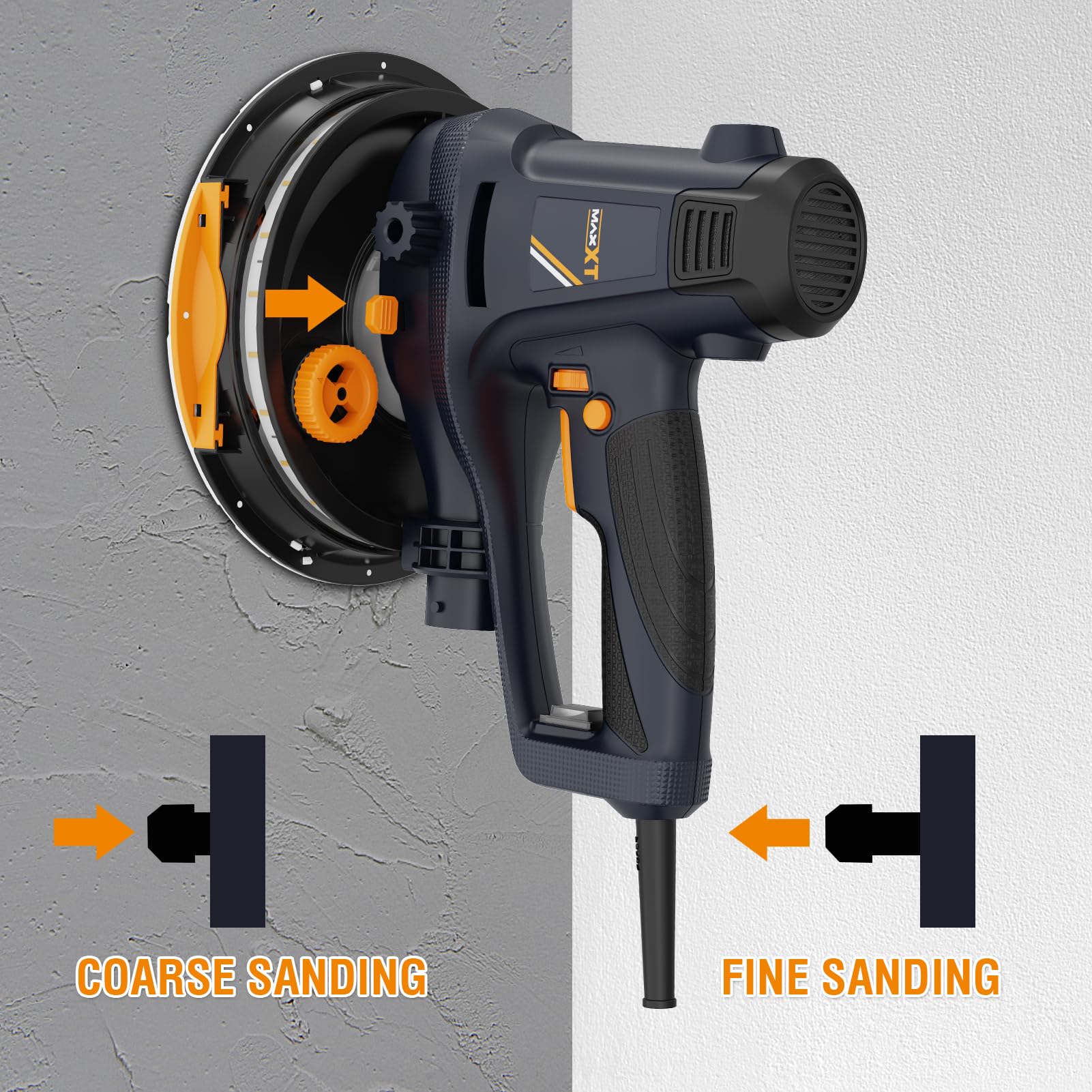 MAXXT 810W Electric Drywall Sander - Variable Speed 1500-2800RPM for Walls & Ceilings - Upgraded Sanding Pad with Adjustable Suction & Self-Dust Extraction (120V) - Perfect for Home Renovation, DIY Projects & Professional Construction Work