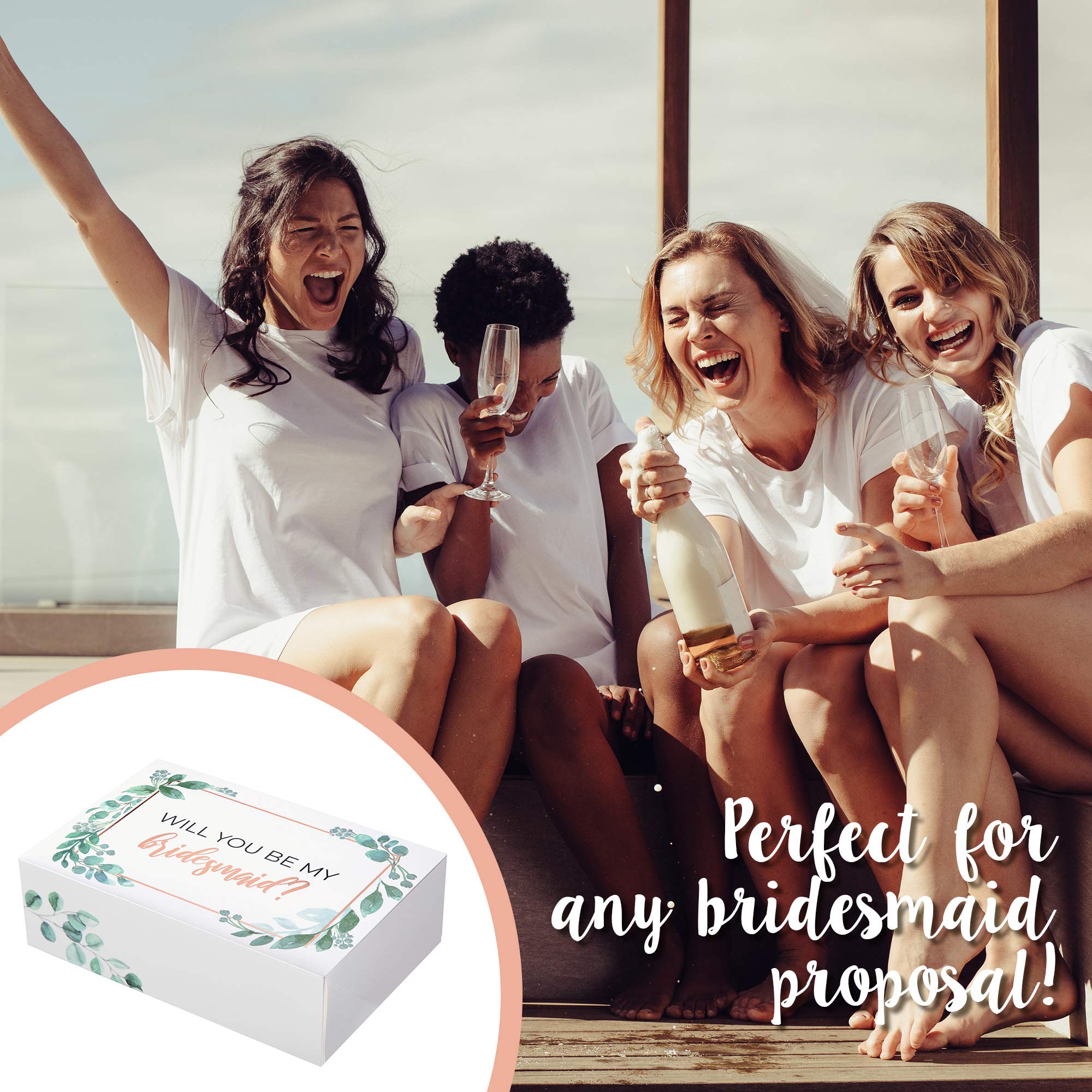 Pop Fizz Designs Bridesmaid Proposal Box Set - 10 Pack (1 Maid of Honor + 9 Bridesmaid Boxes) with Greenery & Rose Gold Foil - Perfect for Wedding Party Proposals, Bridal Shower Gifts & Bachelorette Party Favors