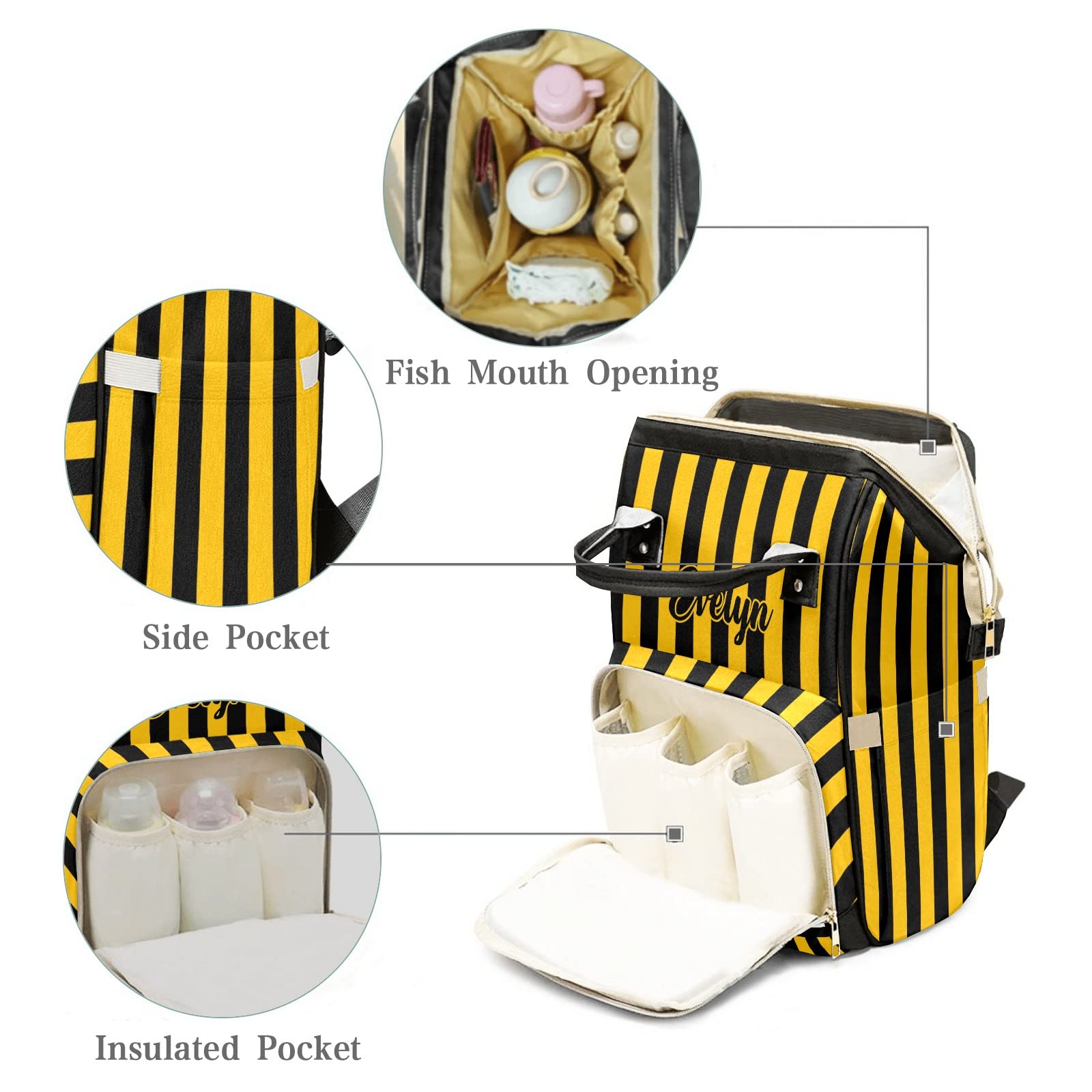 Personalized Diaper Bag Backpack Tote for Baby Shower Gift - Cute Gnomes & Bees Design, Custom Name Embroidery, Large Capacity for Diapers & Baby Essentials | Perfect for New Moms, Travel & Daycare Use