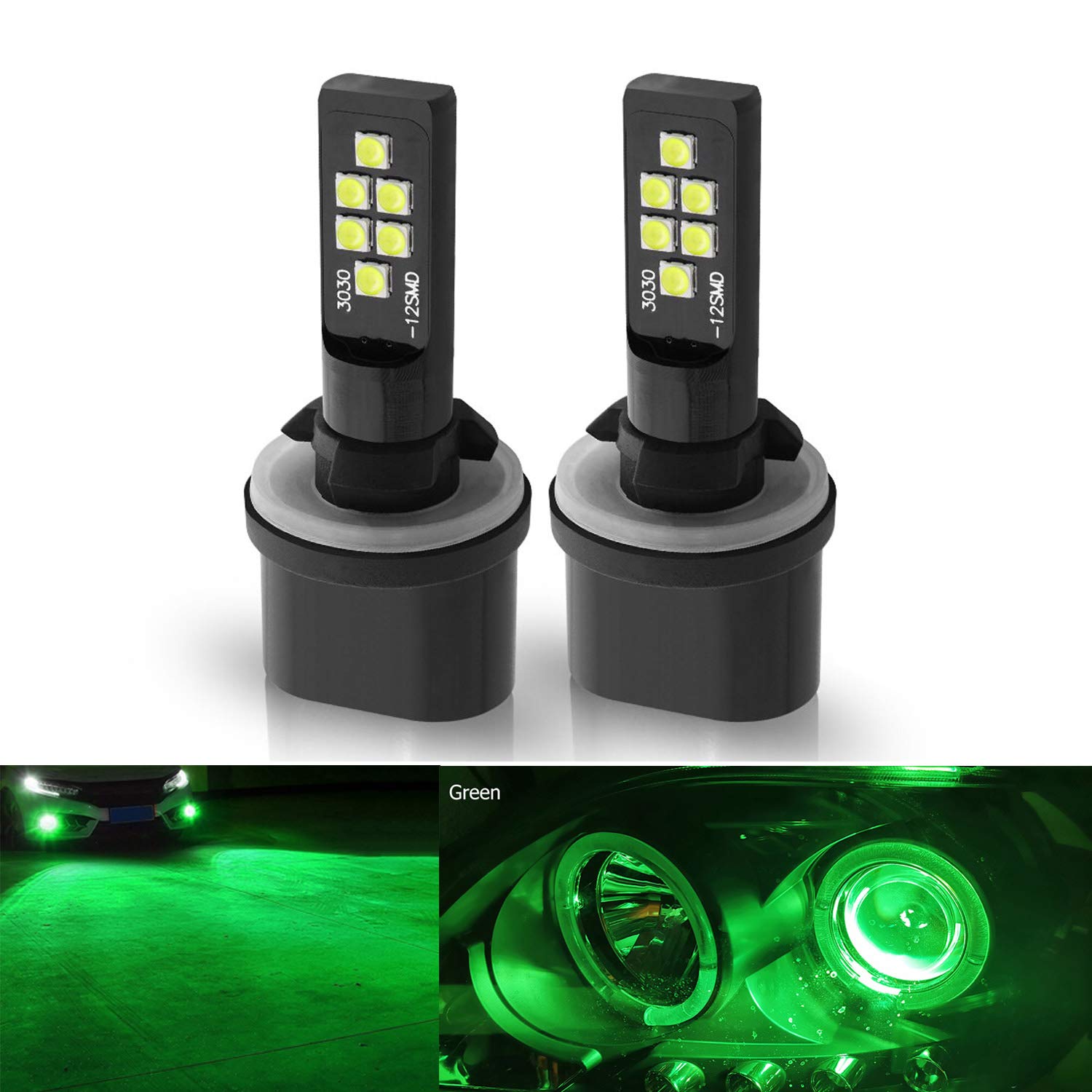 SOCAL-LED 2x 880 893 899 LED Fog Light Bulbs - 3030 SMD Bright Green DRL Lights for Powersports, ATV, UTV, Motorcycles - Perfect for Off-Roading, Night Riding & Enhanced Visibility