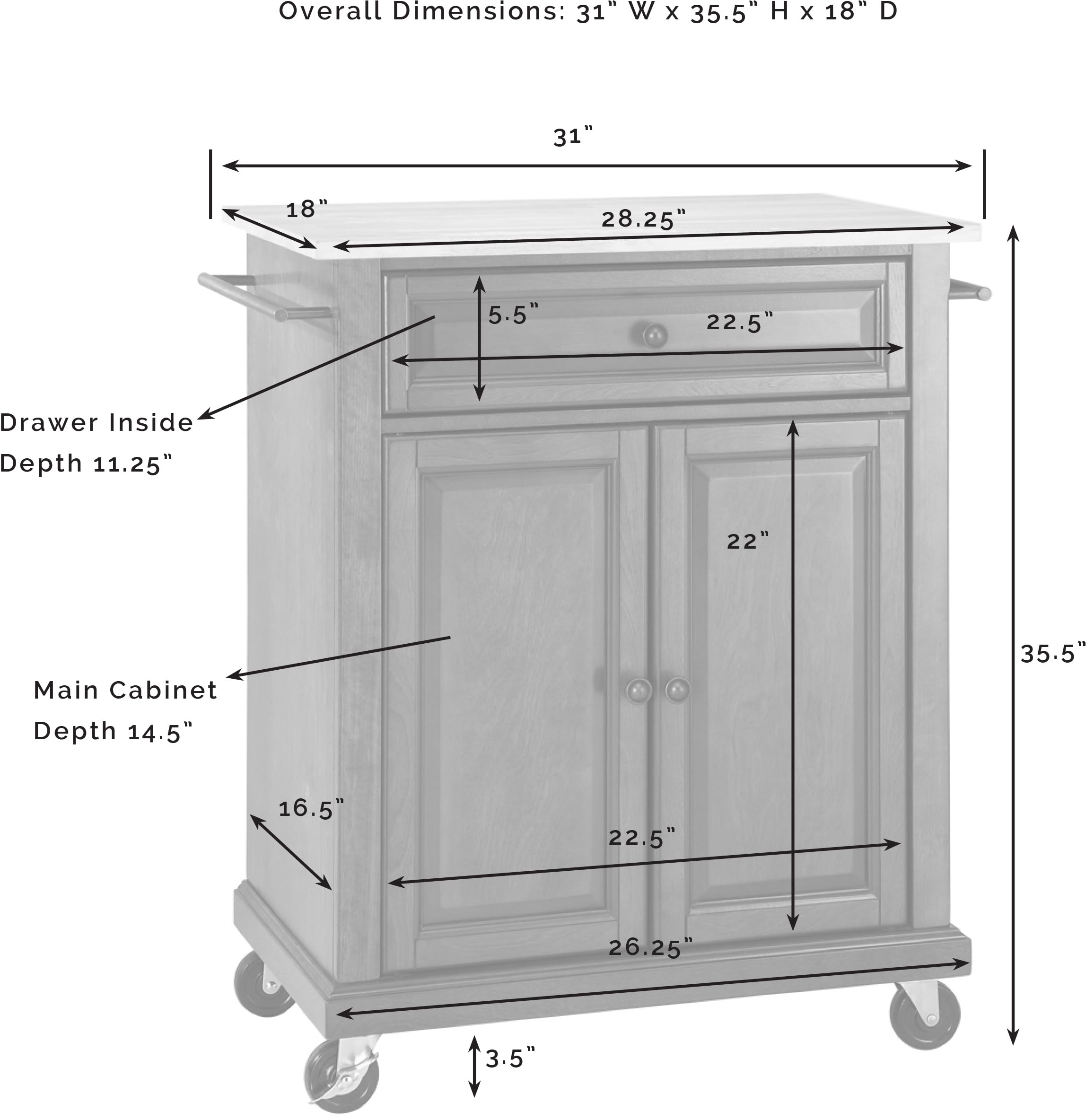 Crosley Compact Wood Top Rolling Cart with Shelves - Microwave Stand with Towel Rack, Mahogany - Perfect for Kitchen, Bathroom, or Office Storage and Organization