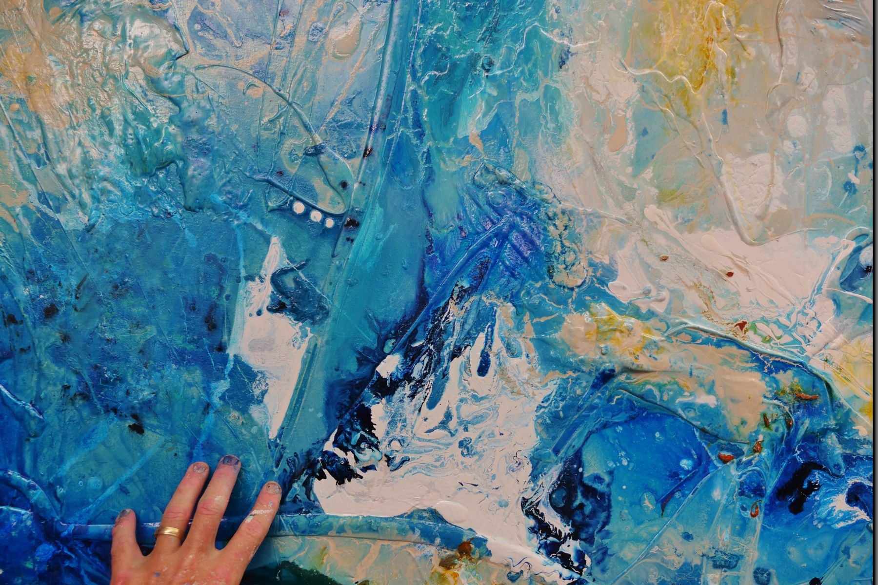 Abstract Blue Cream Textured Painting - 190cm x 100cm Modern Wall Art for Living Room, Bedroom & Office Decor | Aquarius Collection