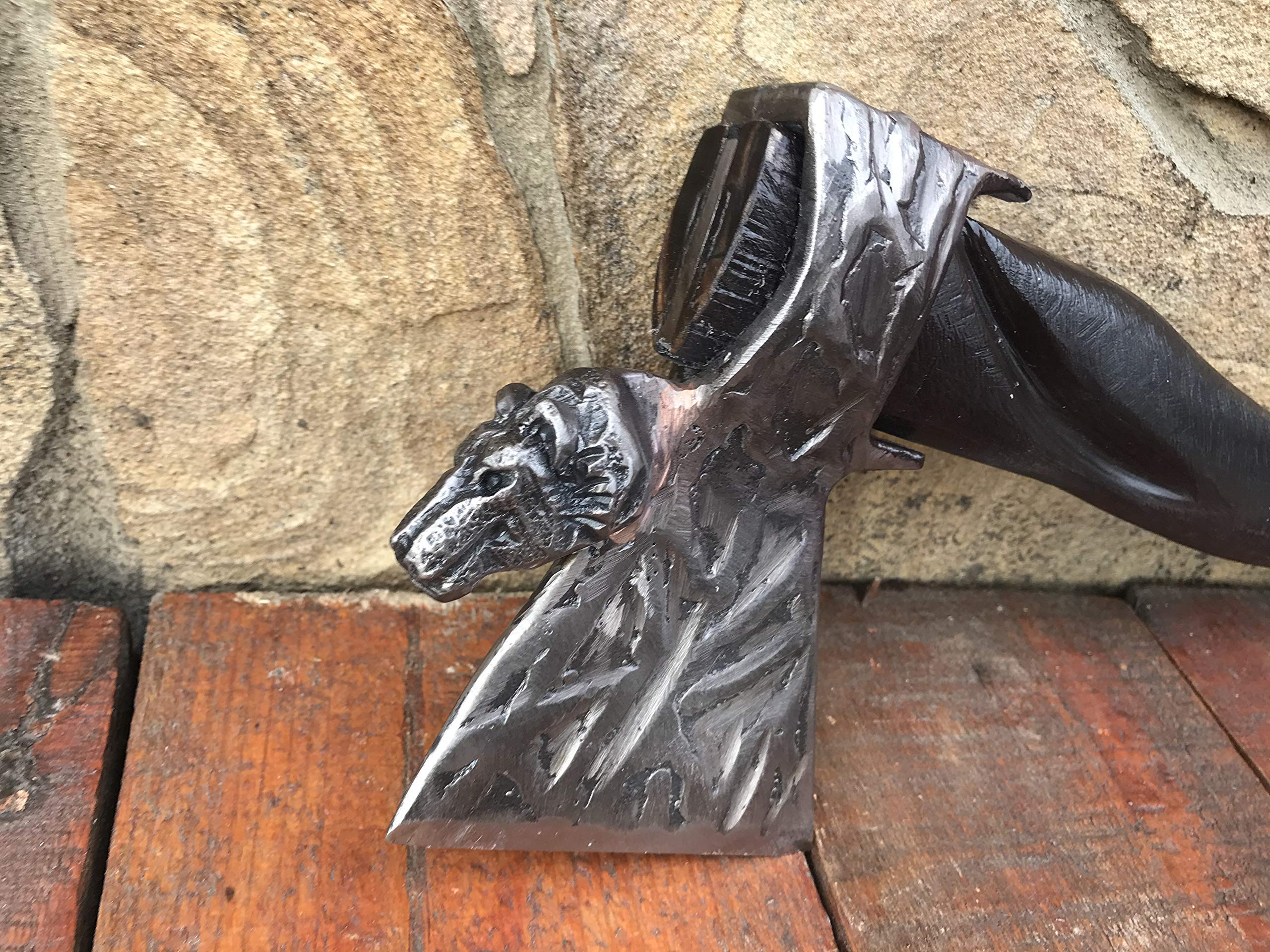 Wolf Head Axe - Handmade Viking Battle Axe with Wolf Engraving - Perfect for Cosplay, LARP, Medieval Reenactment & Outdoor Survival